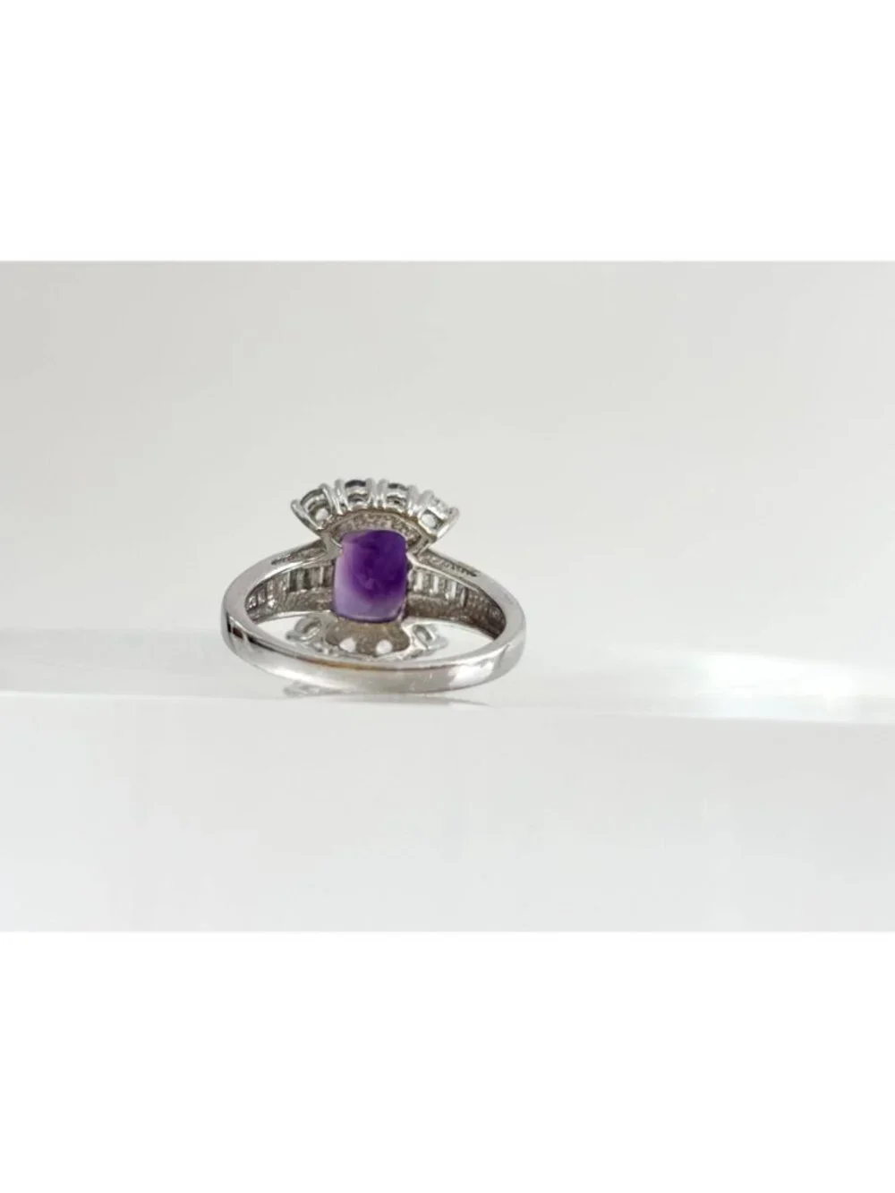 Amethyst Gemstone & CZ Framed Sterling Silver Cocktail 925 Vintage Ring sz 7.75